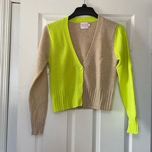 Brodie Cashmere Neon Green ColorBlock Cardigan Sweater